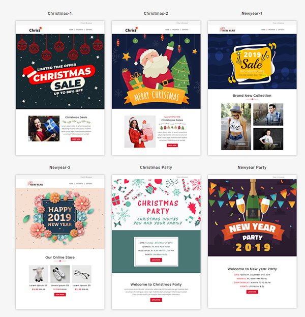 Christmas - New Year Responsive Email Template with Mailchimp Editor & Online StampReady Builder Acc
